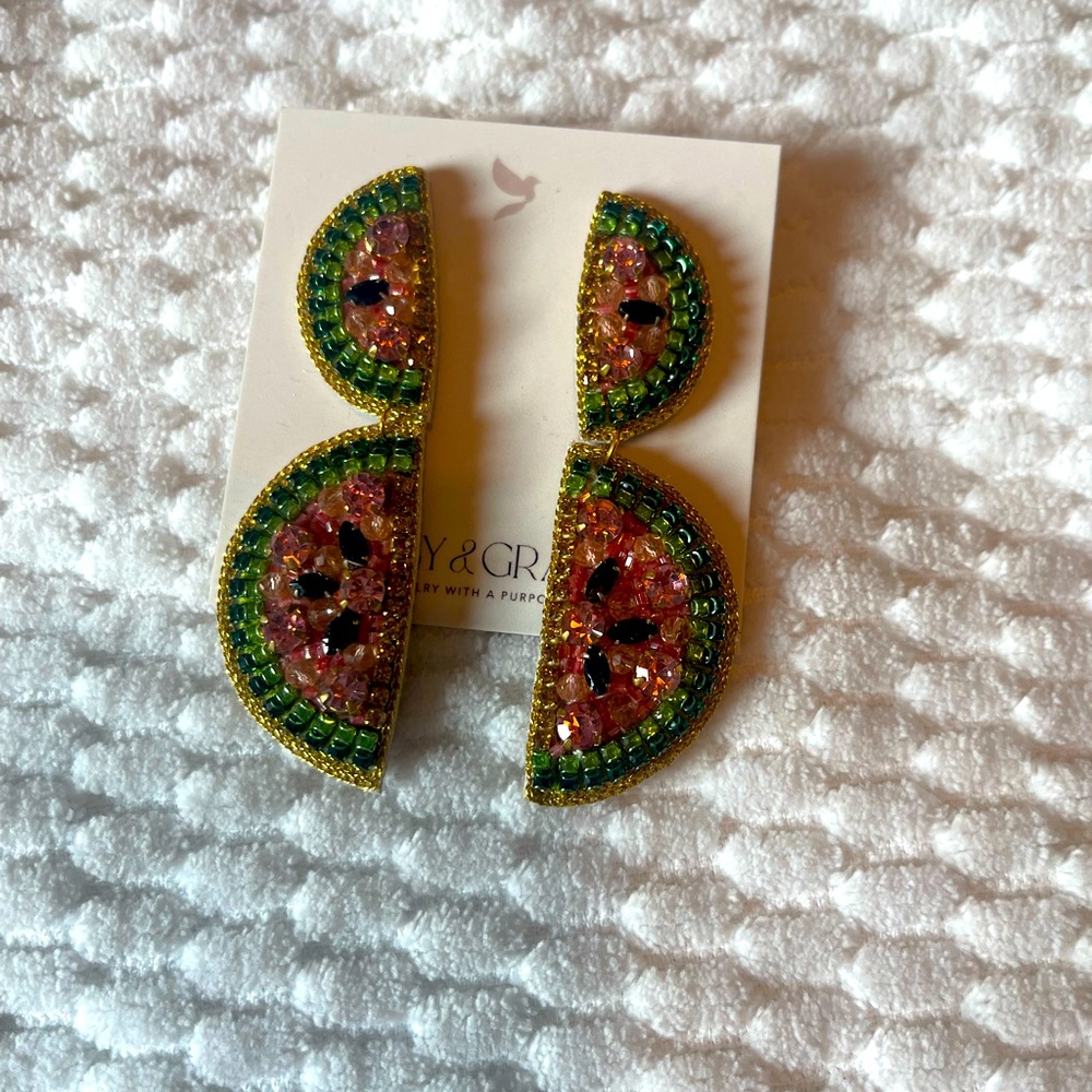 Summer beaded watermelon earrings